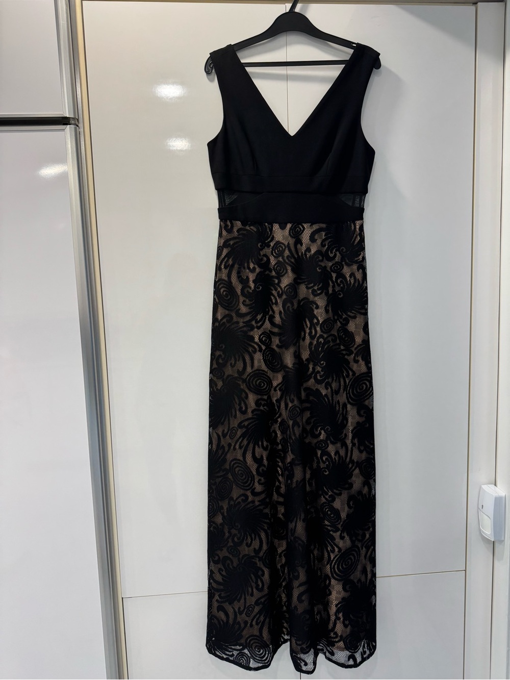 Frank Lyman Design Black and Nude Lace-Overlay Maxi Dress